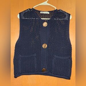 Zara Dark Blue Knit Cardigan Vest